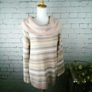 Pina Rossi Striped Off The Shoulder Sweater Pink Large